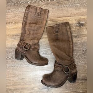 Frye Carmen Harness Tall Distressed Leather Heeled Boot